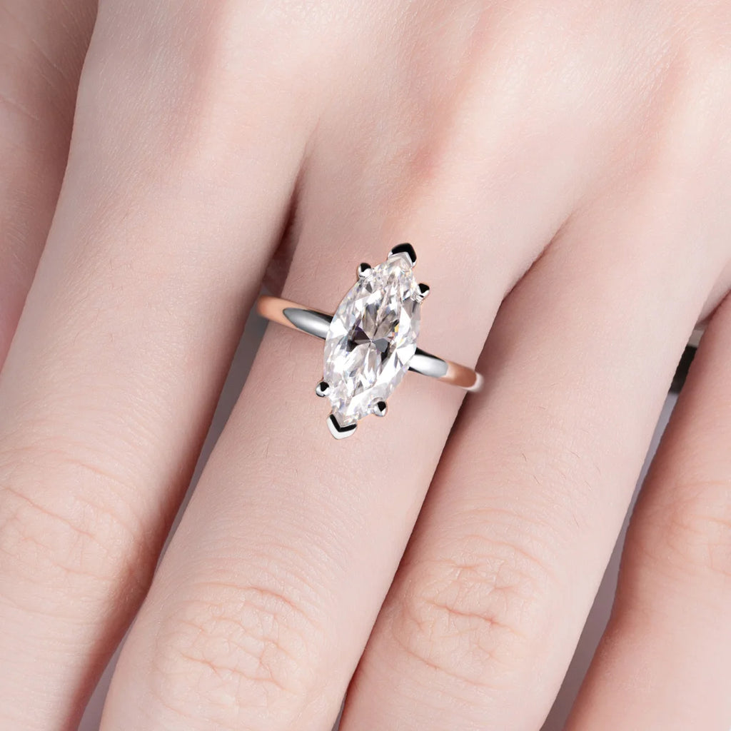 The Foss Ring lifestyle — marquise moissanite worn on finger — Aurora Moissanite