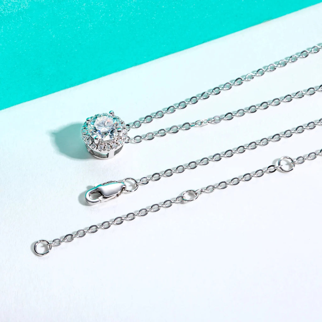 AnuJewel D Color 6.5MM Moissanite Classic Clavicle  Pendant Necklace 925 Sterling Silver Wedding Anniversary Party Birthday Gift