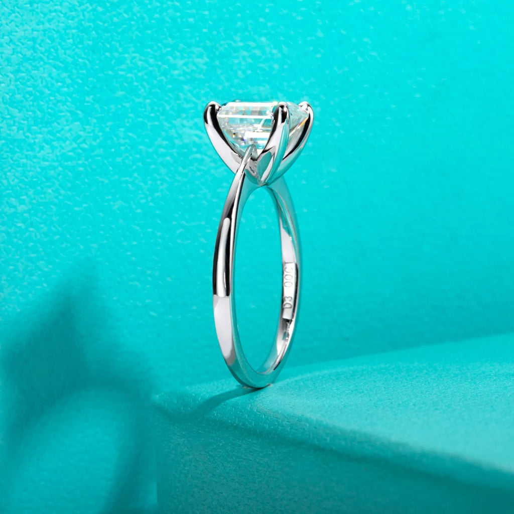 The Kova Ring lifestyle — asscher moissanite ring worn on finger — Aurora Moissanite