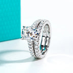 The Dova Ring — 3ct oval moissanite bridal set, front view — Aurora Moissanite