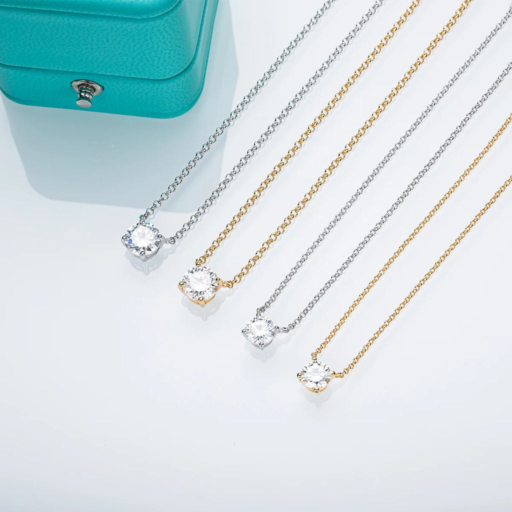 The Sol Pendant lifestyle — round moissanite pendant worn on neck, 18K gold plated — Aurora Moissanite
