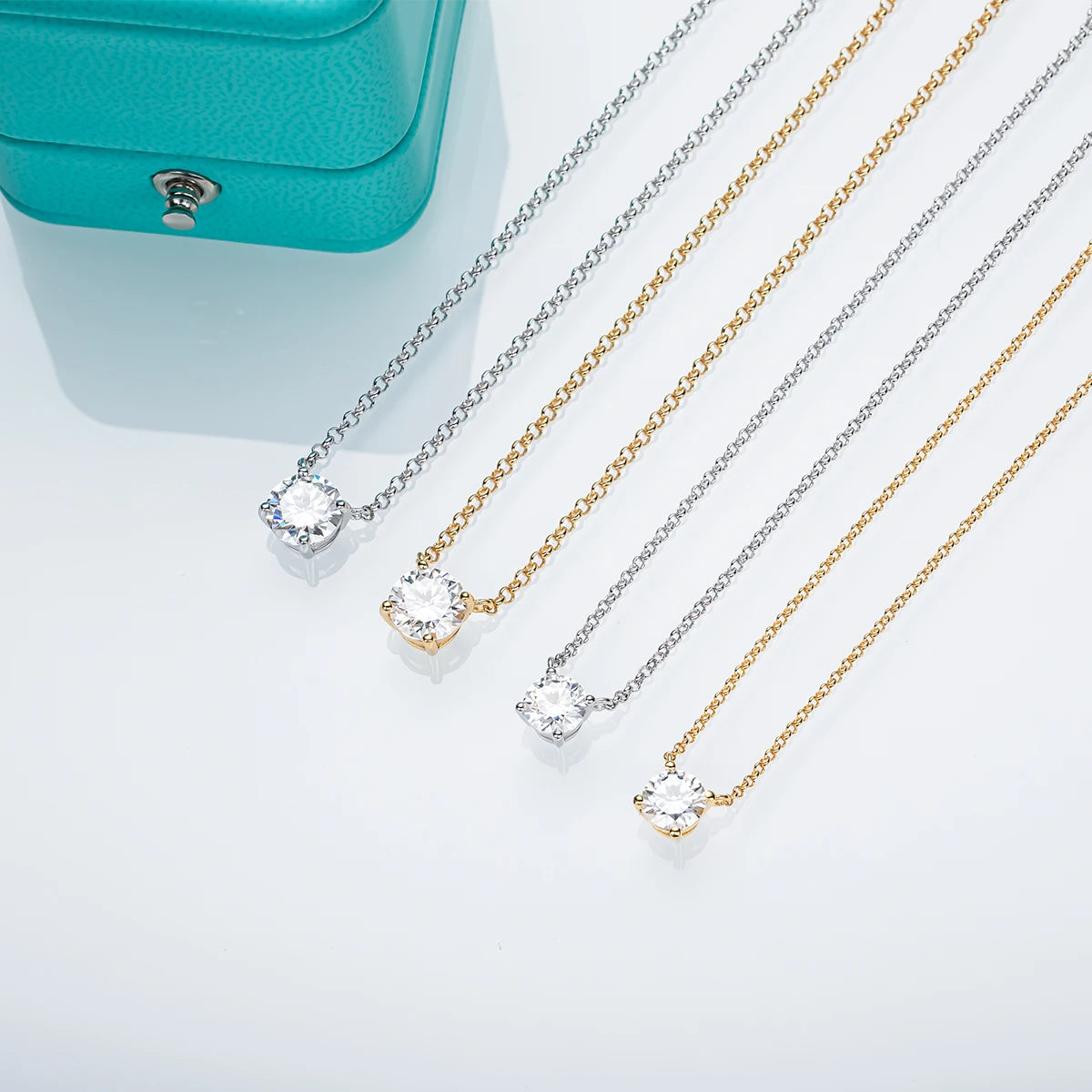 The Sol Pendant lifestyle — round moissanite pendant worn on neck, 18K gold plated — Aurora Moissanite