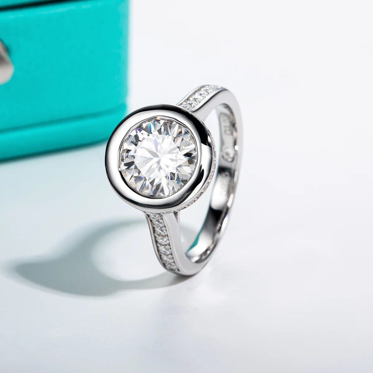 The Nox Ring — 3ct moissanite black bezel, front view — Aurora Moissanite