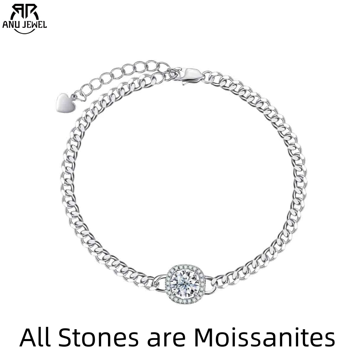 Moissanite Cuban link chain bracelet, 18K white gold plated S925 silver — Aurora Moissanite