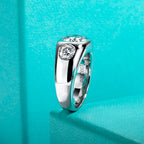3cttw moissanite men's ring, side profile, 18K gold — Aurora Moissanite