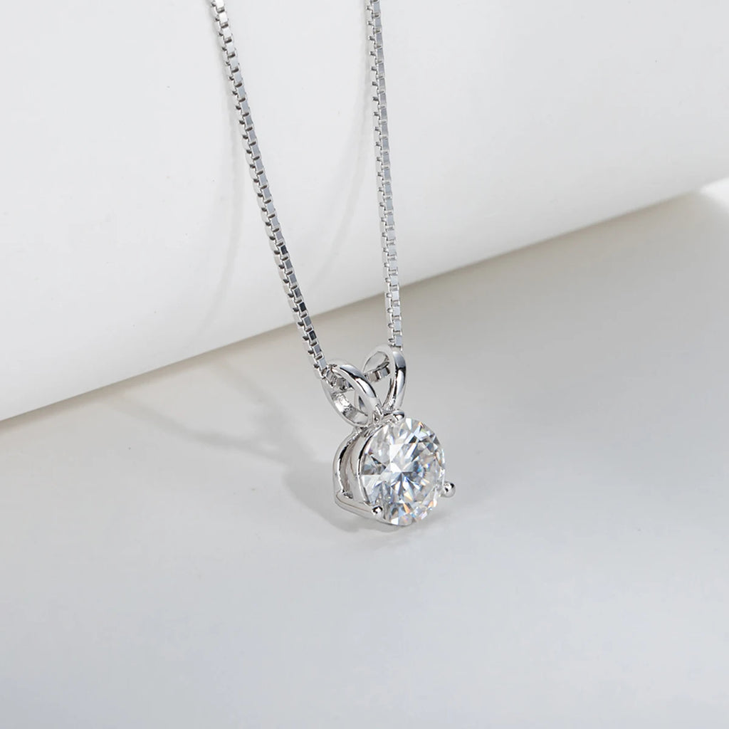 The Sol Pendant — 1ct round moissanite pendant, three-prong setting, front view — Aurora Moissanite
