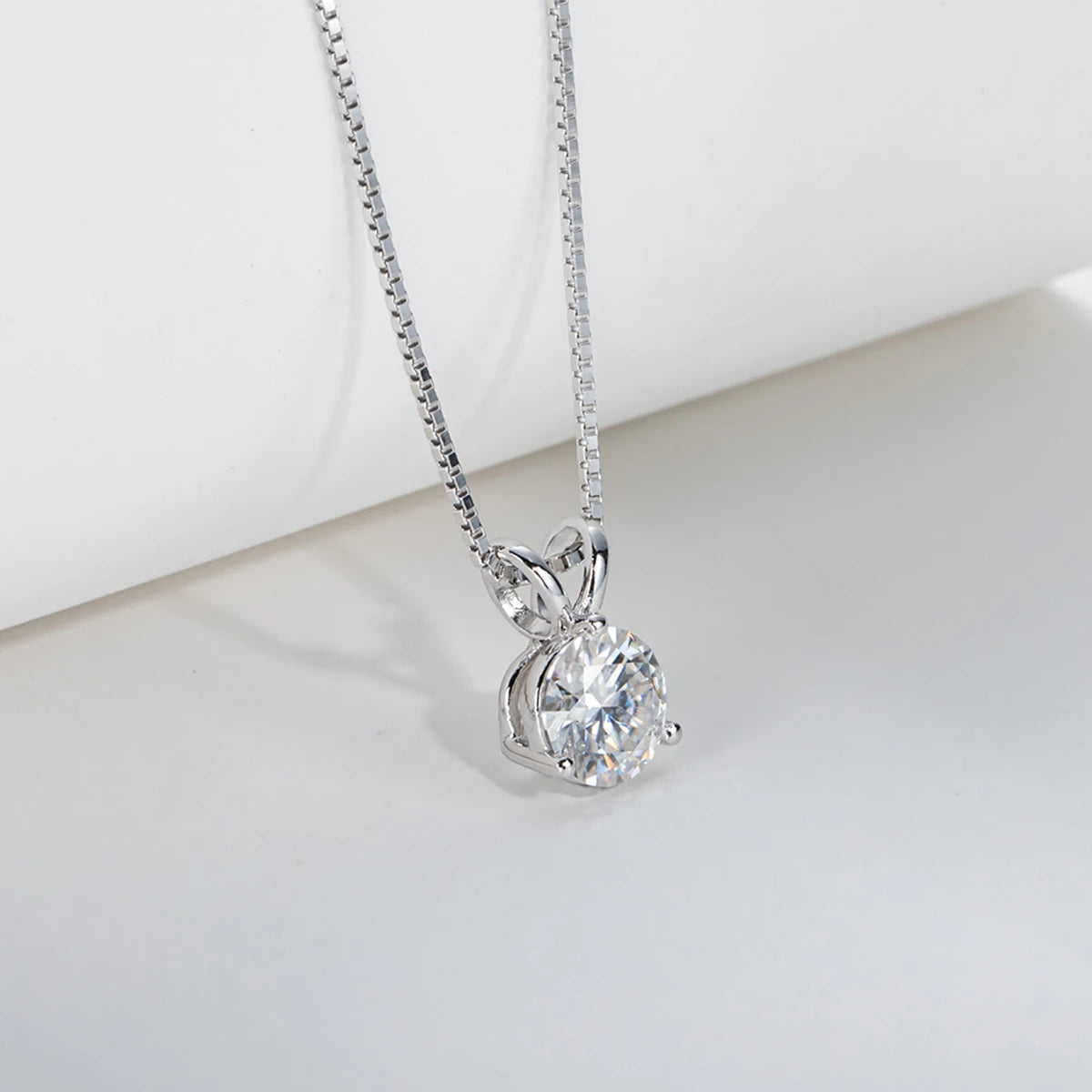 The Sol Pendant — 1ct round moissanite pendant, three-prong setting, front view — Aurora Moissanite