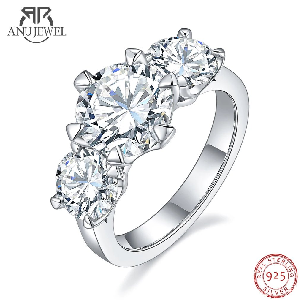 5ct three-stone moissanite ring, rhodium plated S925 — Aurora Moissanite