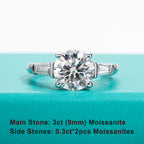The Aeryn Ring — 3.6cttw three-stone moissanite, front view, S925 — Aurora Moissanite