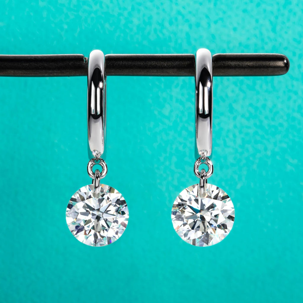 The Halo Earrings — 4cttw moissanite hoop earrings, front view — Aurora Moissanite