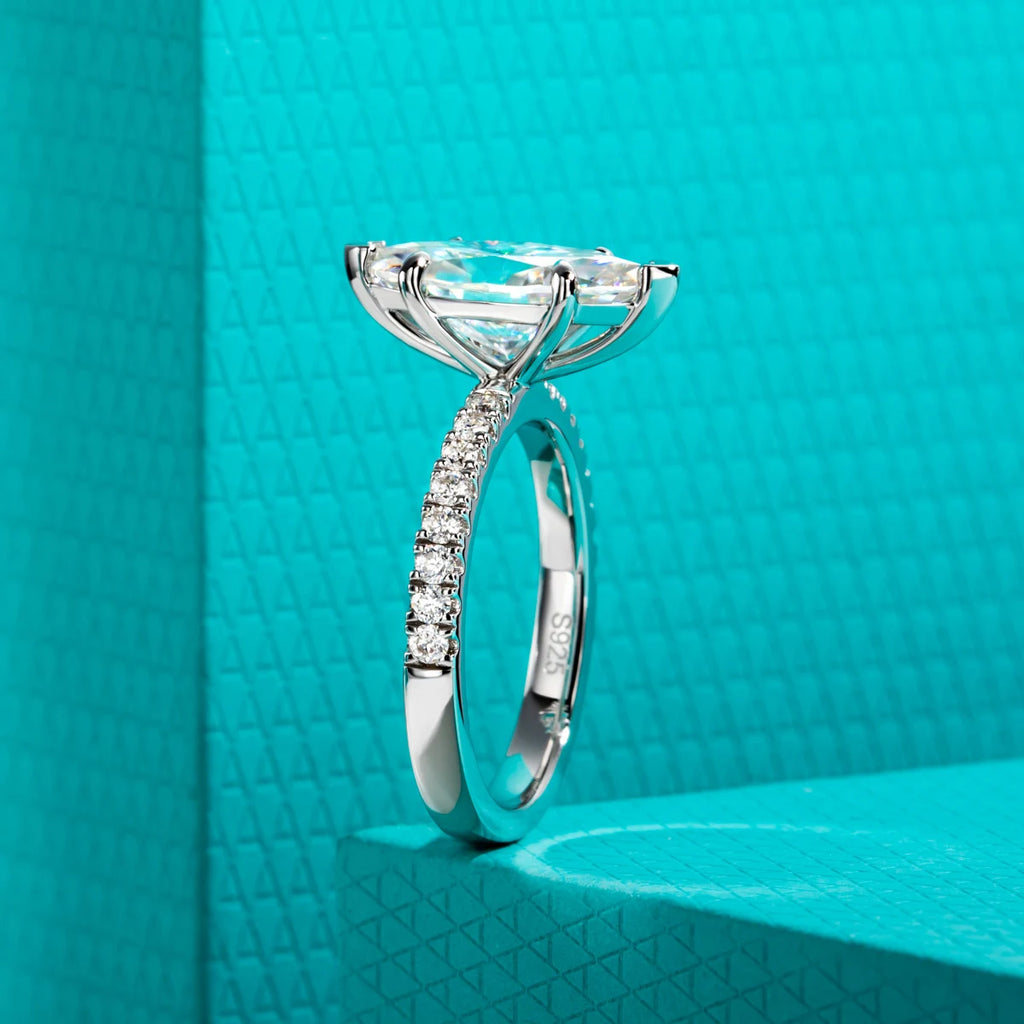 3ct marquise moissanite ring, side profile, S925 — Aurora Moissanite