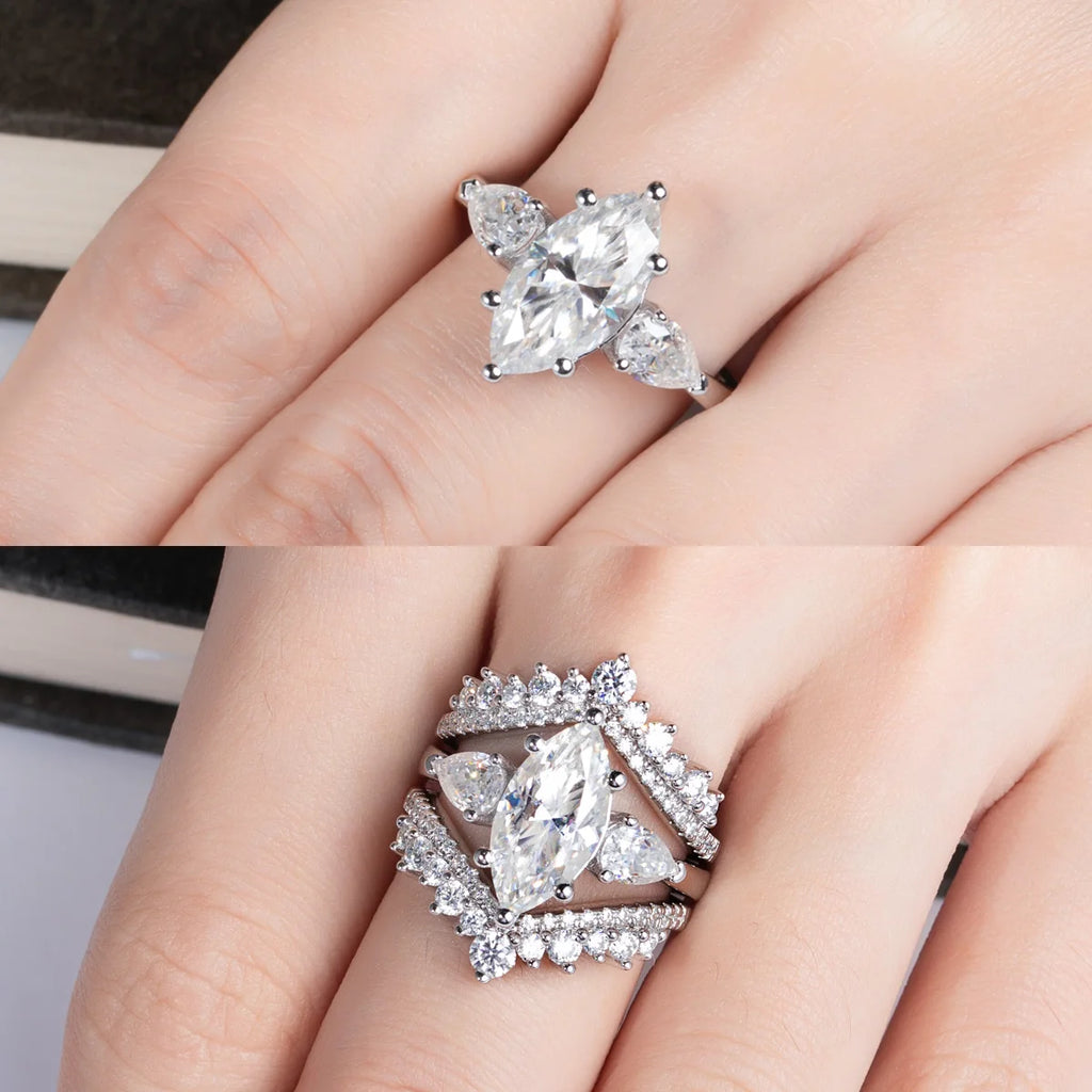 Marquise moissanite top view, 4cttw D color in white gold — Aurora Moissanite