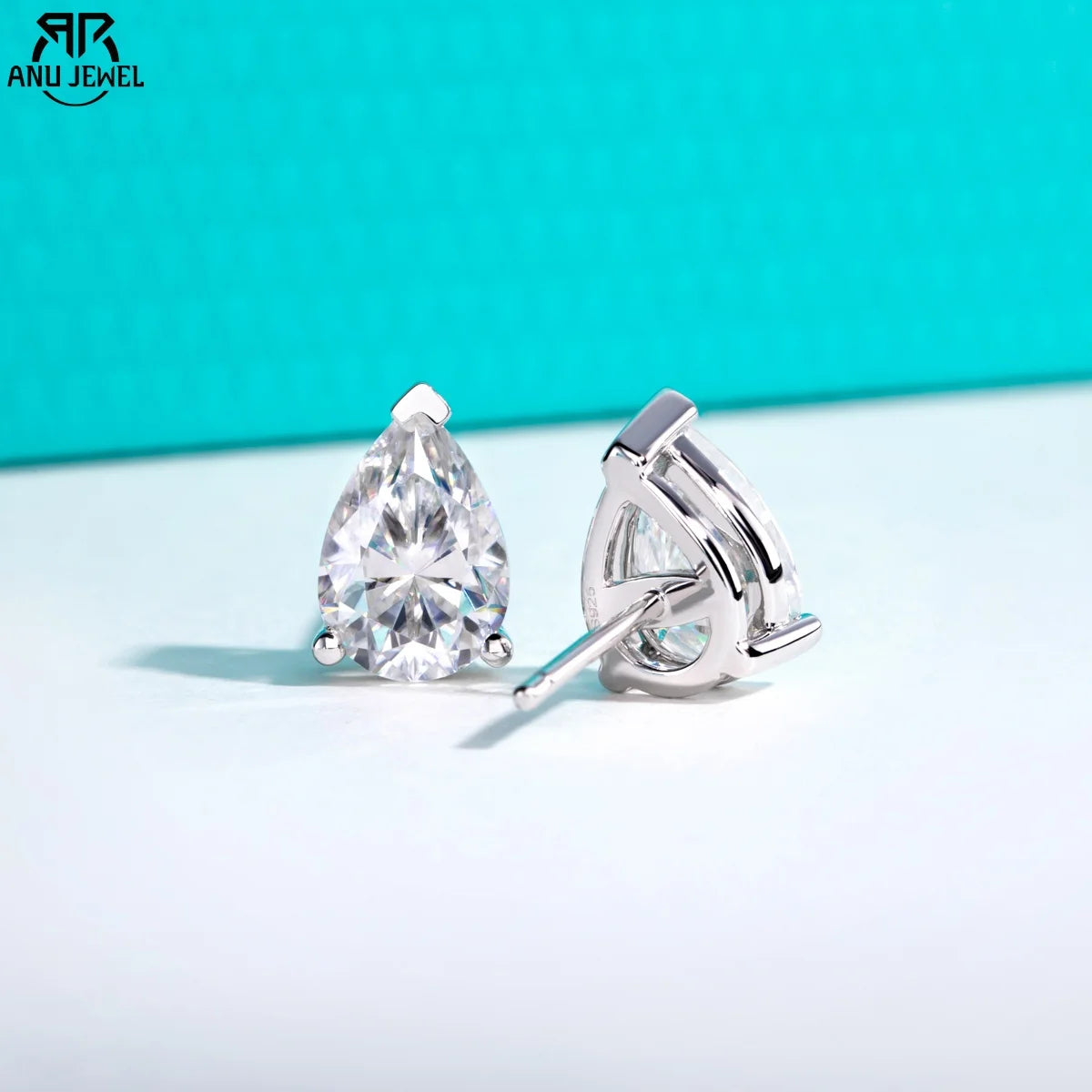 AnuJewel Classic Stud Earrings for Women 1cttw-6cttw Pear Moissanites 925 Sterling Silver D Color VVS1 Moissanite Earrings