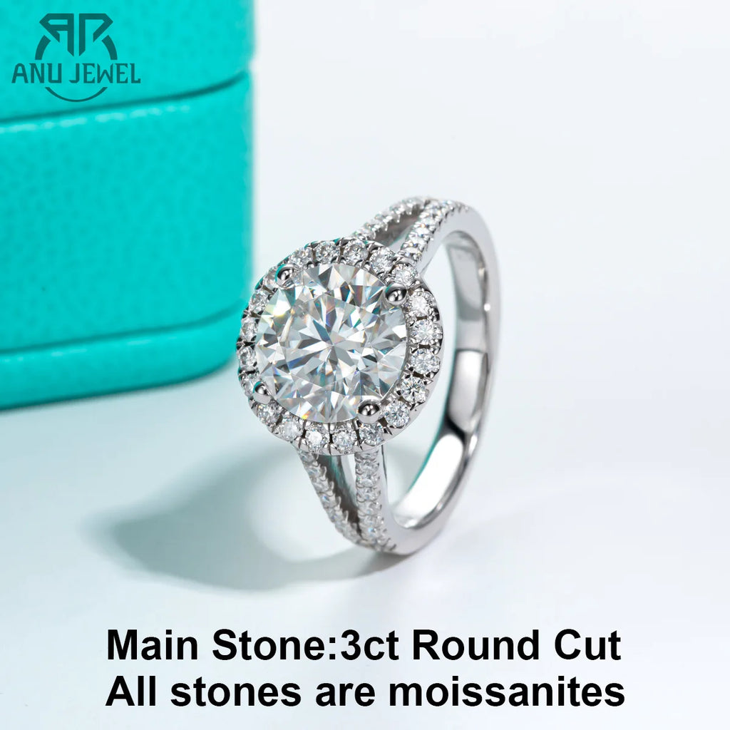 3ct round moissanite halo engagement ring, 18K gold plated S925 — Aurora Moissanite
