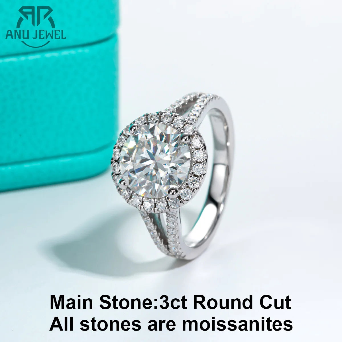 3ct round moissanite halo engagement ring, 18K gold plated S925 — Aurora Moissanite