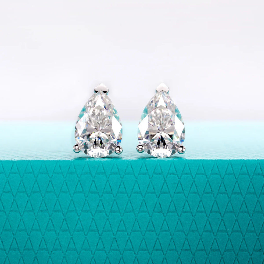 AnuJewel Classic Stud Earrings for Women 1cttw-6cttw Pear Moissanites 925 Sterling Silver D Color VVS1 Moissanite Earrings