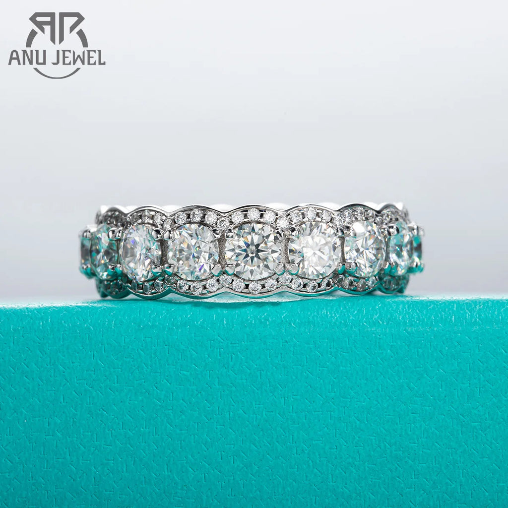5.5cttw moissanite dense pavé wedding band, 18K white gold plated S925 — Aurora Moissanite