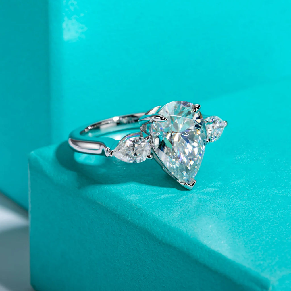 Pear moissanite 6cttw D color VVS1, highest carat weight ring at Aurora — Aurora Moissanite