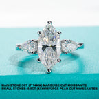 The Dael Ring — 4cttw marquise moissanite, front view, 18K white gold — Aurora Moissanite