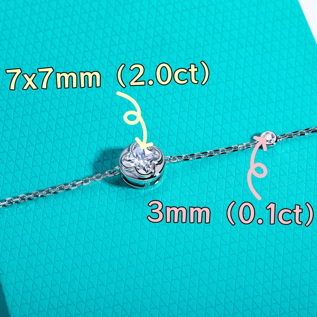 AnuJewel 2ct (7x7mm) Four-Leaf Clover Cut Moissanite Bezel Bracelet 925 Sterling Silver 16+2cm Bracelets for Women Jewelry Gift