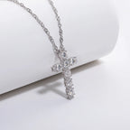 The Aurum Pendant — 2.1cttw moissanite cross necklace front view, 18K gold plated — Aurora Moissanite