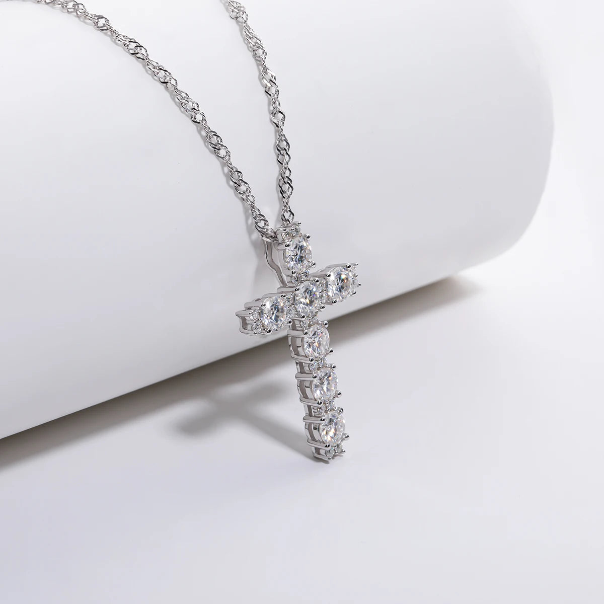 The Aurum Pendant — 2.1cttw moissanite cross necklace front view, 18K gold plated — Aurora Moissanite