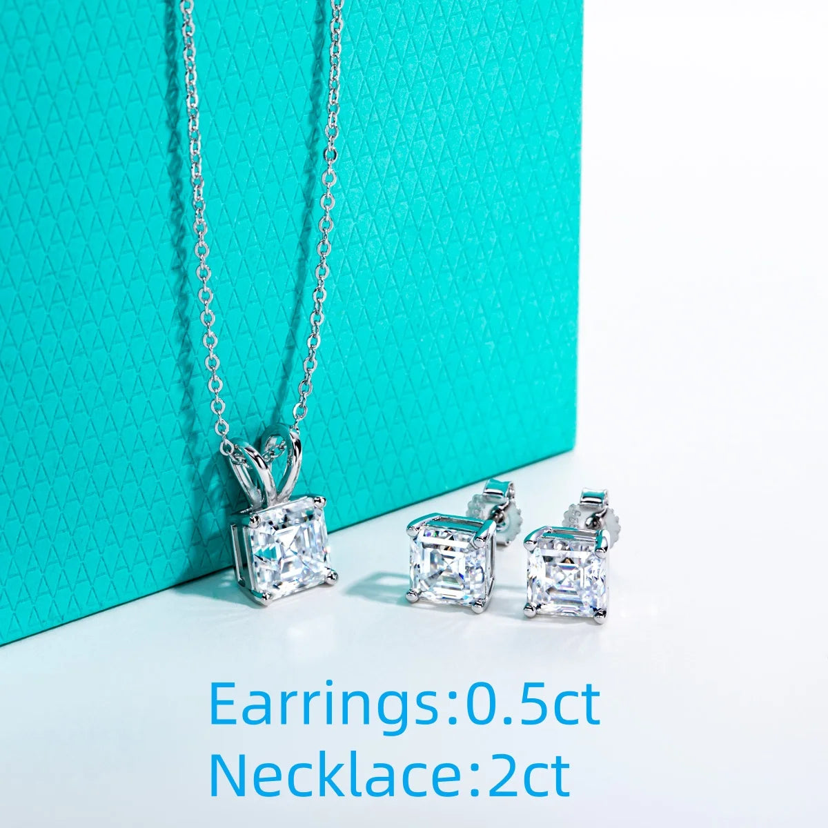 AnuJewel 2-5ct Asscher Moissanite Necklace 0.5-3ct Earrings 925 Sterling Silver 18k Gold Plated Wedding Jewelry Set for Woman