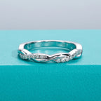 1.3mm moissanite wedding band, side profile, sterling silver — Aurora Moissanite