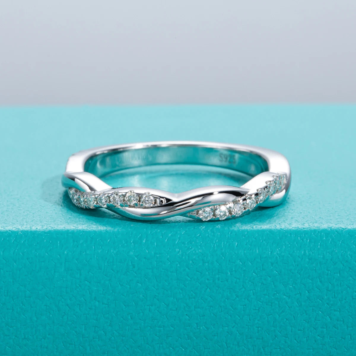 1.3mm moissanite wedding band, side profile, sterling silver — Aurora Moissanite