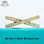 1.5mm moissanite criss-cross ring, 18K yellow gold plated S925 silver — Aurora Moissanite