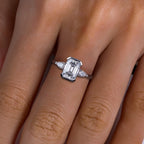 The Deia Ring lifestyle — emerald pear moissanite channel setting worn on finger — Aurora Moissanite