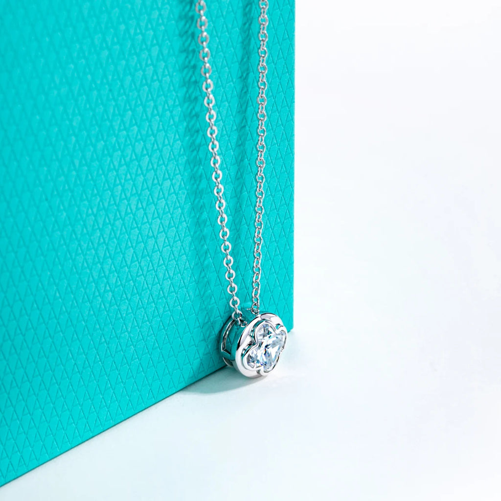 AnuJewel 2ct (7x7mm) Four-Leaf Clover Cut Moissanite Bezel Pendant Necklace 925 Sterling Silver Valentine's Day for Women Gifts