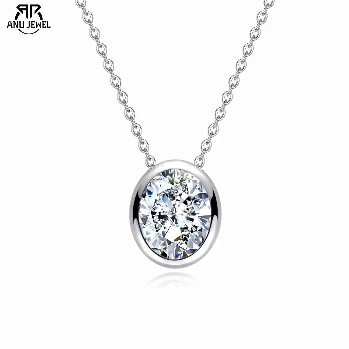 AnuJewel 0.5ct/1ct/2ct/3ct D Color Oval Cut Moissanite Bezel Pendant Necklace 925 Sterling Silver Valentine's Day for Women