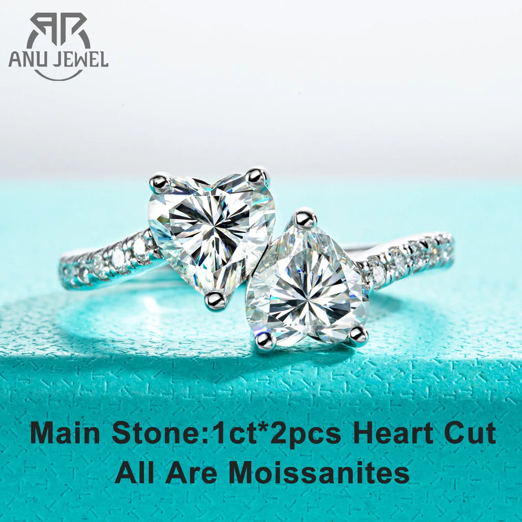 2ct heart twins moissanite toi et moi ring, S925 sterling silver — Aurora Moissanite