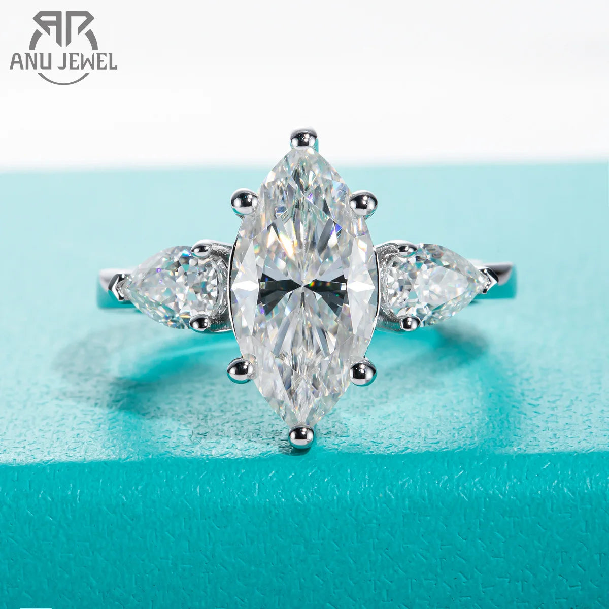 4ct marquise moissanite engagement ring, 18K white gold S925 — Aurora Moissanite