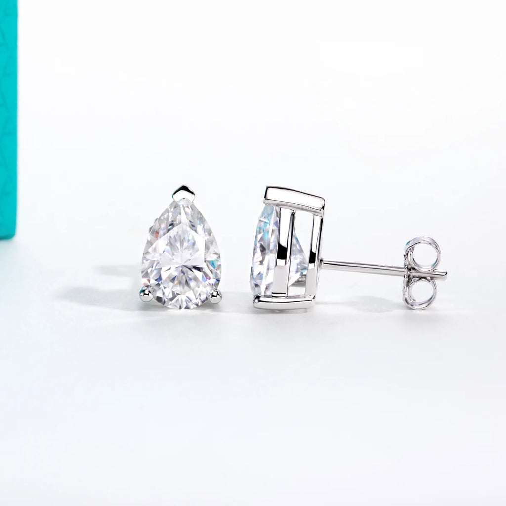 AnuJewel Classic Stud Earrings for Women 1cttw-6cttw Pear Moissanites 925 Sterling Silver D Color VVS1 Moissanite Earrings