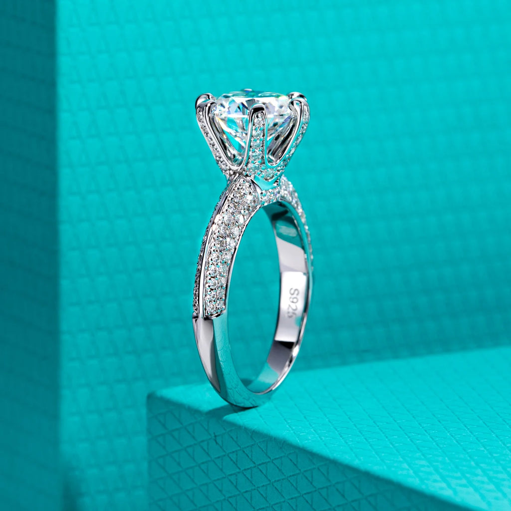 3ct round moissanite ring, side profile, 18K gold plated — Aurora Moissanite