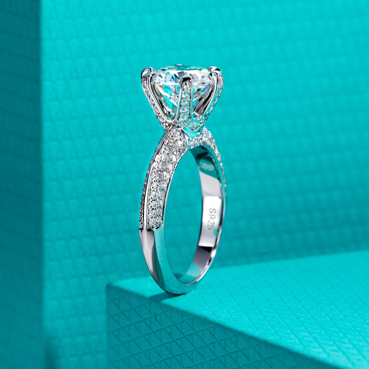 3ct round moissanite ring, side profile, 18K gold plated — Aurora Moissanite