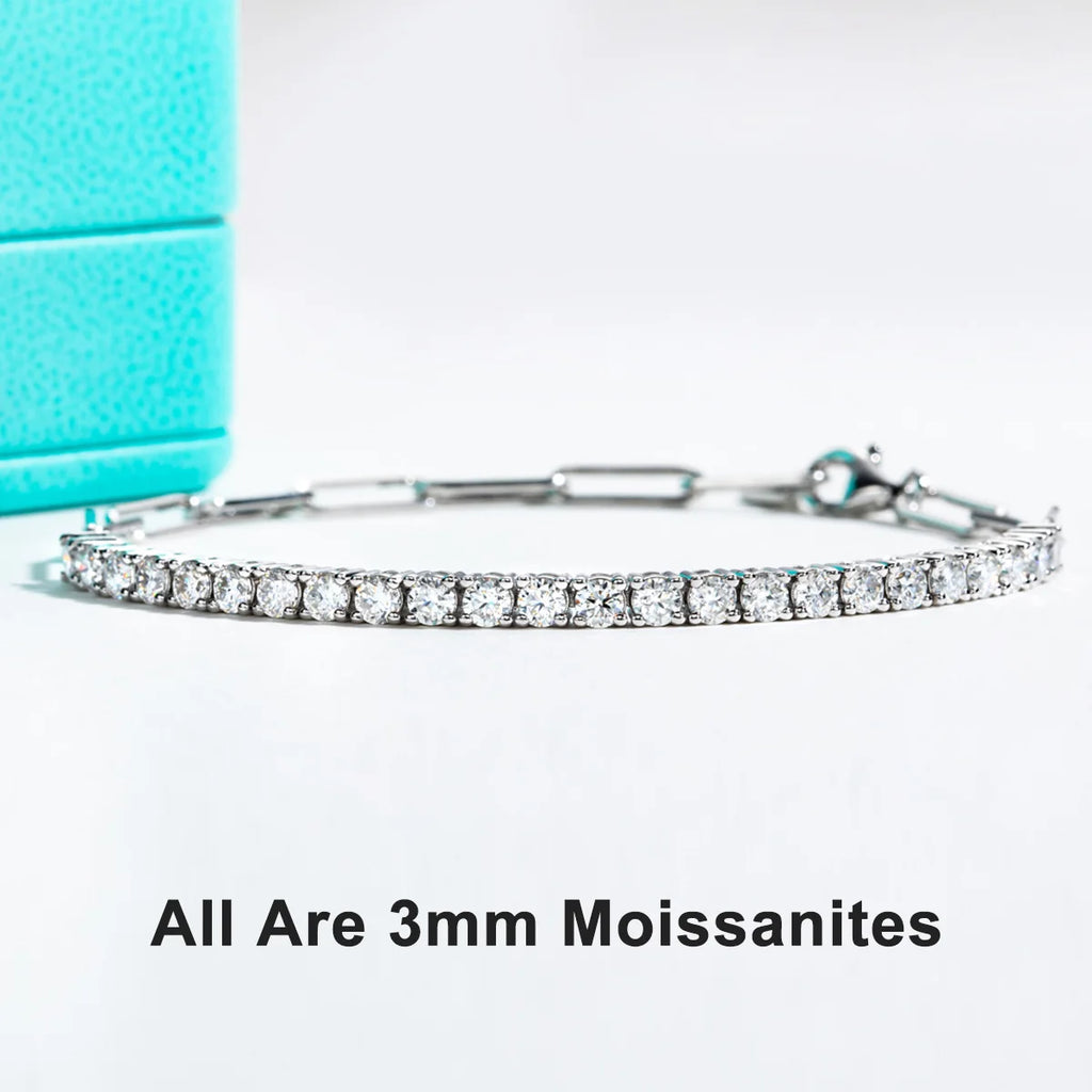 AnuJewel 3mm Moissanite Tennis Bracelet On Hand 925 Sterling Silver Lab Created Diamond 16+4cm Adjustable Bracelets For Woman