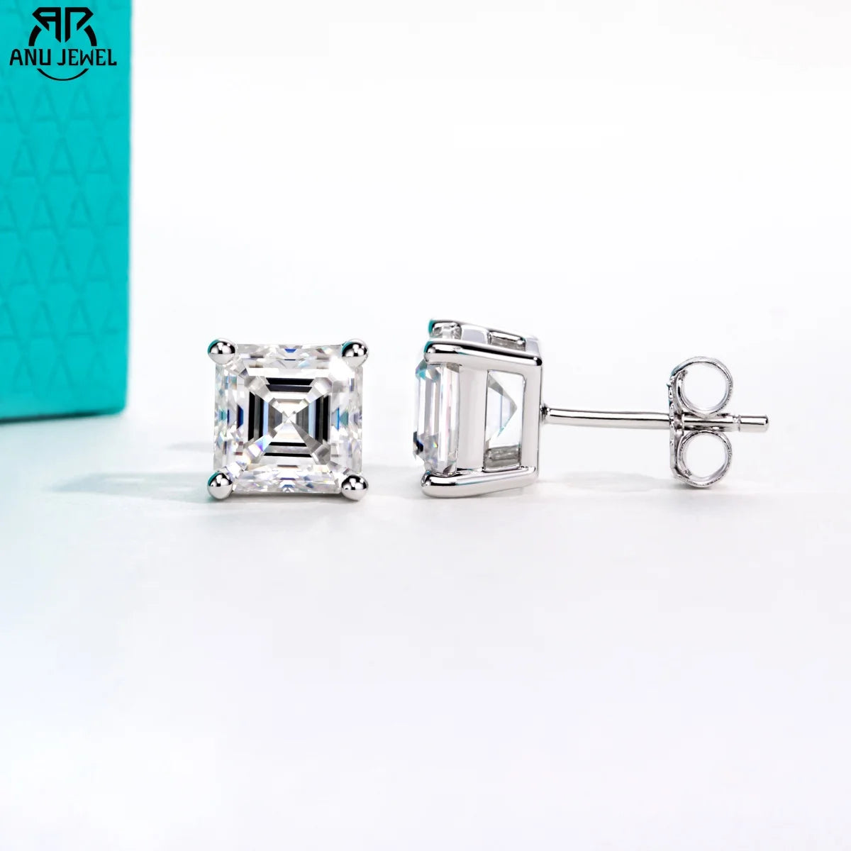 asscher moissanite stud earrings 0.5ct to 3ct, S925 — Aurora Moissanite