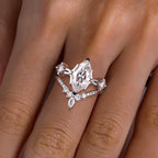 The Rhia Ring lifestyle — marquise crown bridal set worn on finger — Aurora Moissanite