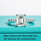 The Gwen Ring worn — 3ct emerald moissanite, S925, sizes 4–10 — Aurora Moissanite