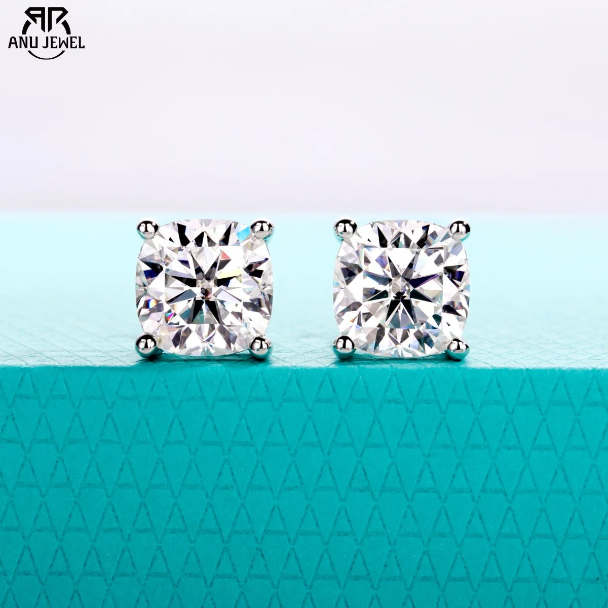 cushion moissanite stud earrings 0.5ct to 3ct, S925 — Aurora Moissanite