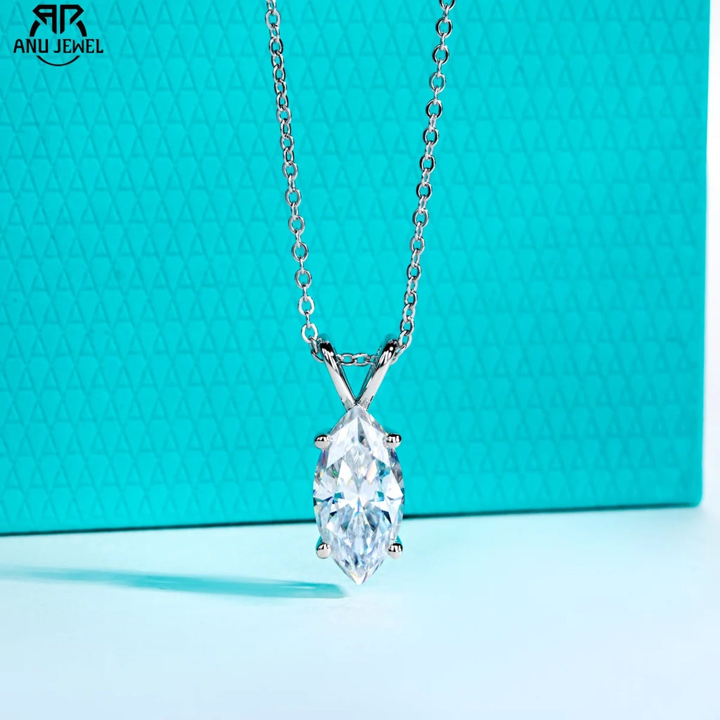 AnuJewel Marquise Cut Moissanite Pendant Necklace D Color 2ct/3ct/4ct/5ct 925 Sterling Silver Elegant Jewelry Gift for Women