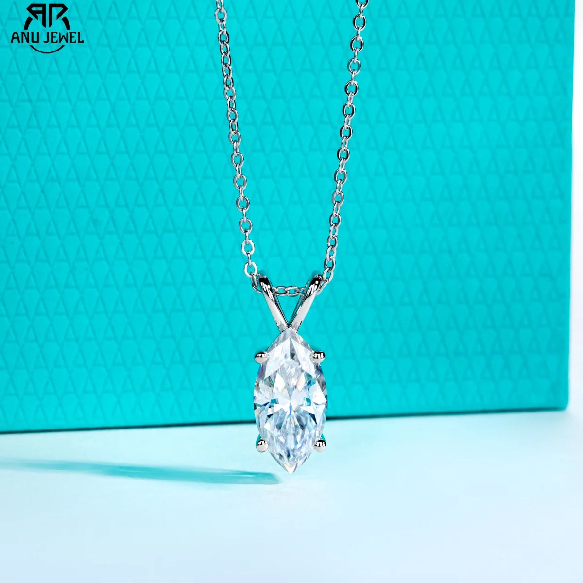 AnuJewel Marquise Cut Moissanite Pendant Necklace D Color 2ct/3ct/4ct/5ct 925 Sterling Silver Elegant Jewelry Gift for Women