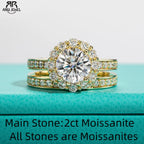 2ct round moissanite bridal ring set, 14K yellow gold plated S925 — Aurora Moissanite