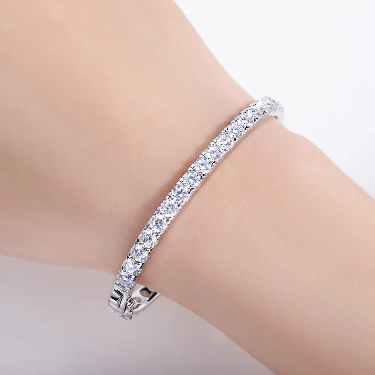 AnuJewel 4mm(11.7cttw) Moissanite Eternity Bracelet 925 Sterling Silver 18K White Gold Plated Classic Bangle for Women Jewelry
