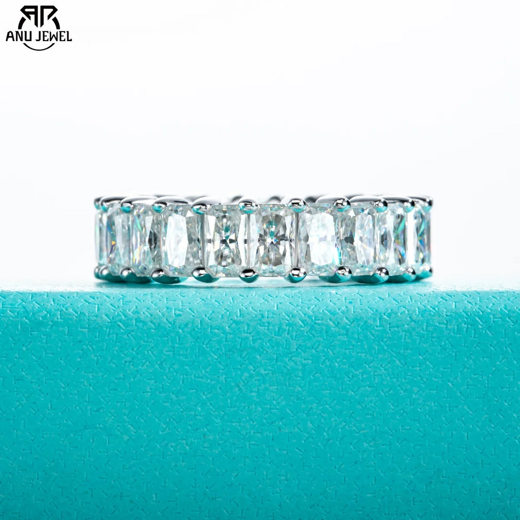8.1cttw emerald cut moissanite eternity band, S925 sterling silver — Aurora Moissanite