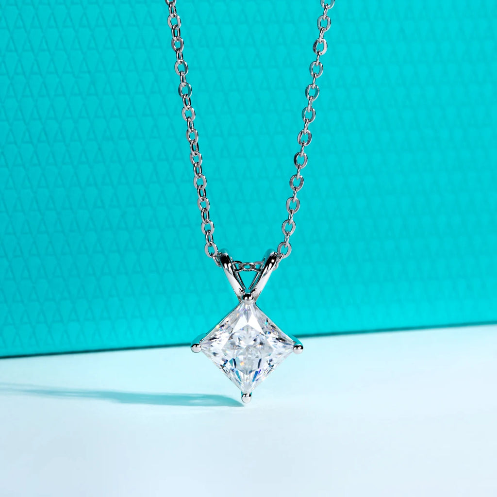 AnuJewel 2ct/3ct/4ct/5ct D Color Princess Cut Moissanite Diamond Pendant Necklace 925 Sterling Silver Elegant Gifts for Women