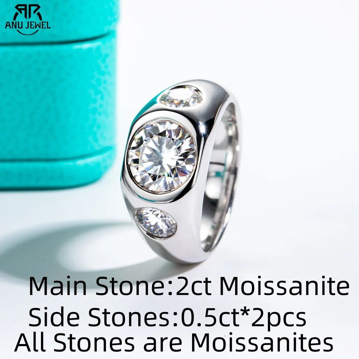 3cttw moissanite men's ring, 18K gold plated S925 — Aurora Moissanite